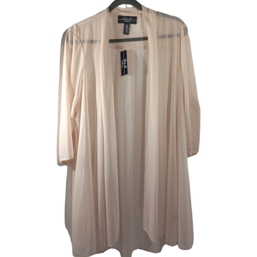 R & M Richards Collection Lightweight Sheer Flowy Cream Cardigan SZ 16W